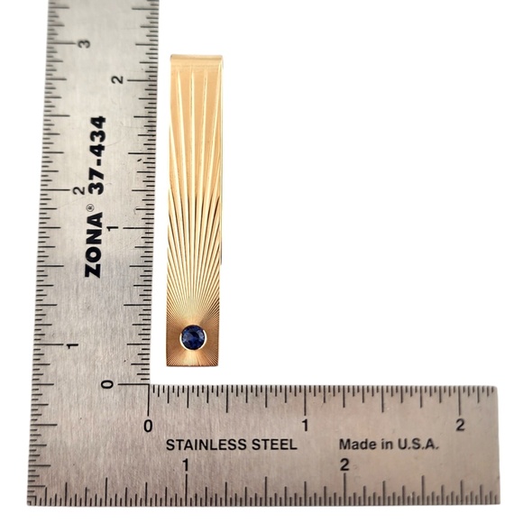Tiffany & Co 14 Karat Yellow Gold Tie / Money Clip with Sapphire #18557 - Picture 8 of 10